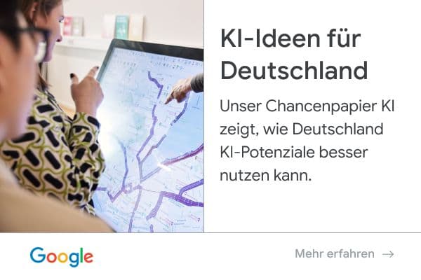 Von Google: KI-Ideen für Deutschland. Unser Chancenpapier KI zeigt, wie Deutschland KI-Potenziale besser nutzen kann.